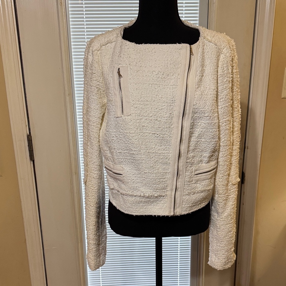 J Brand Cream Teddy Jacket with Zipper Details